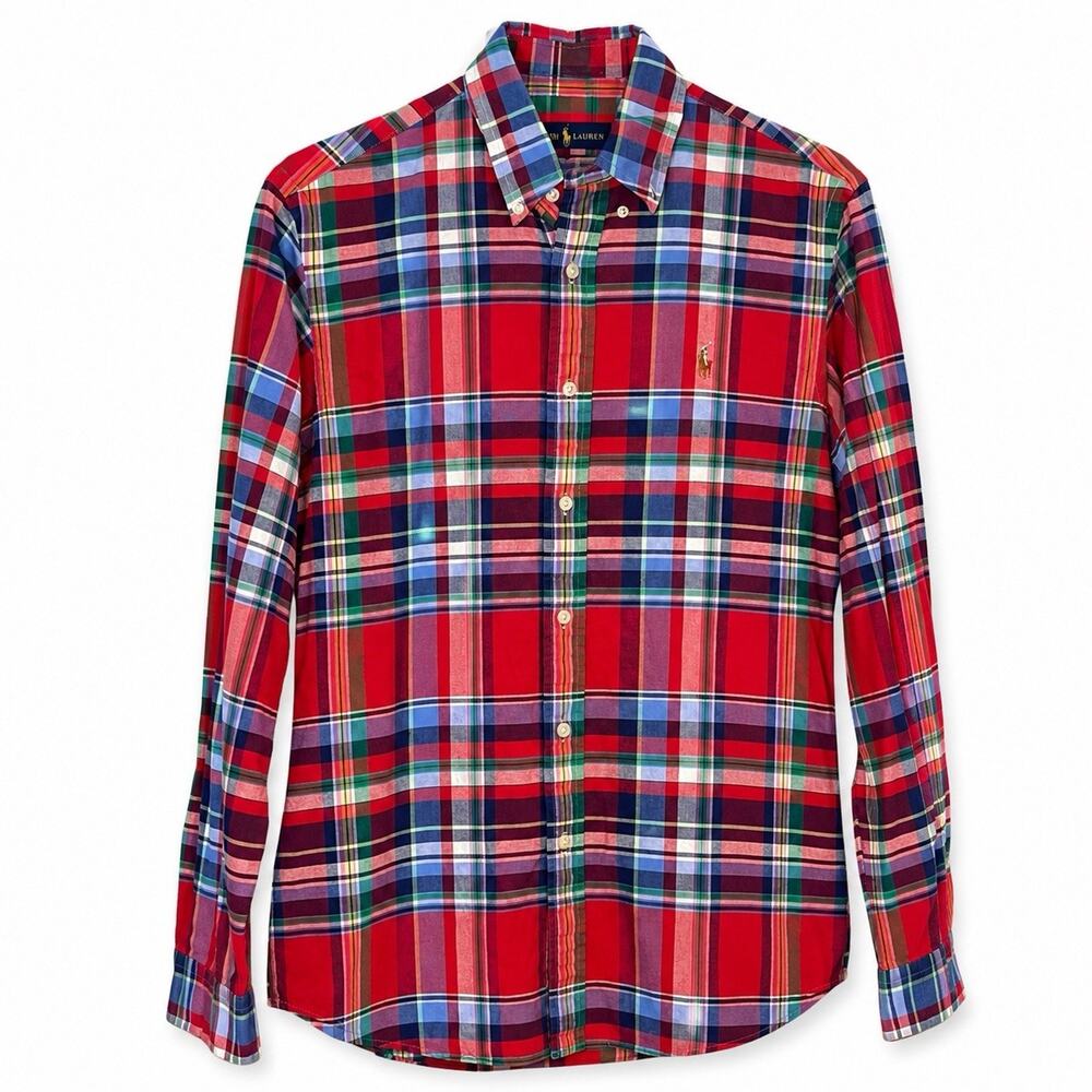 Ralph Lauren Shirt Mens Size S Red Blue Plaid Classic Fit Button Down L/S Preppy